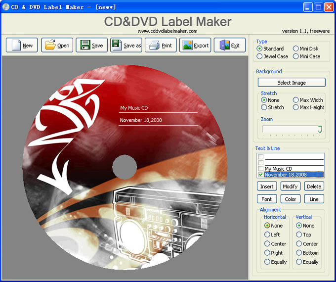 Click to view CD&DVD Label Maker 1.2 screenshot